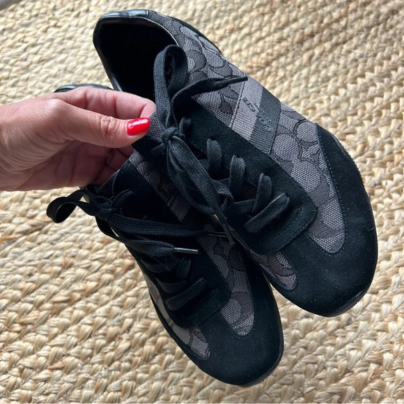 COACH Jacquard Black Suede Kelson Lace Up Sneakers Outline Signature / Size 8.5 - Picture 9 of 12